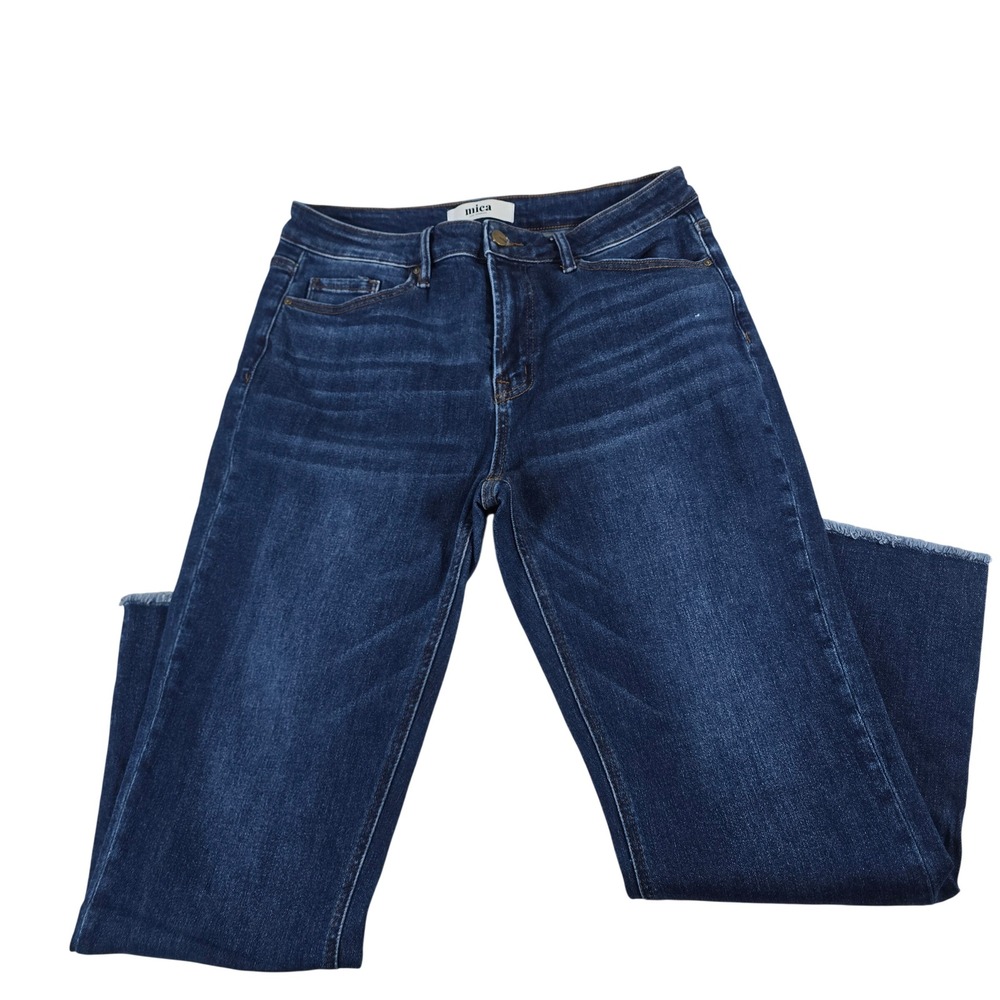 Mica Los Angeles High Rise Raw Hem Straight Leg Jeans Dark Wash 29 MDP-T606DK